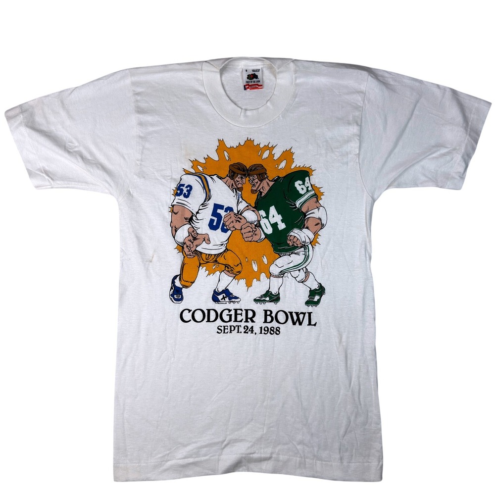 Vintage 1988 Codger Bowl Fruit of the Loom T-Shirt White Small Single Stitch USA